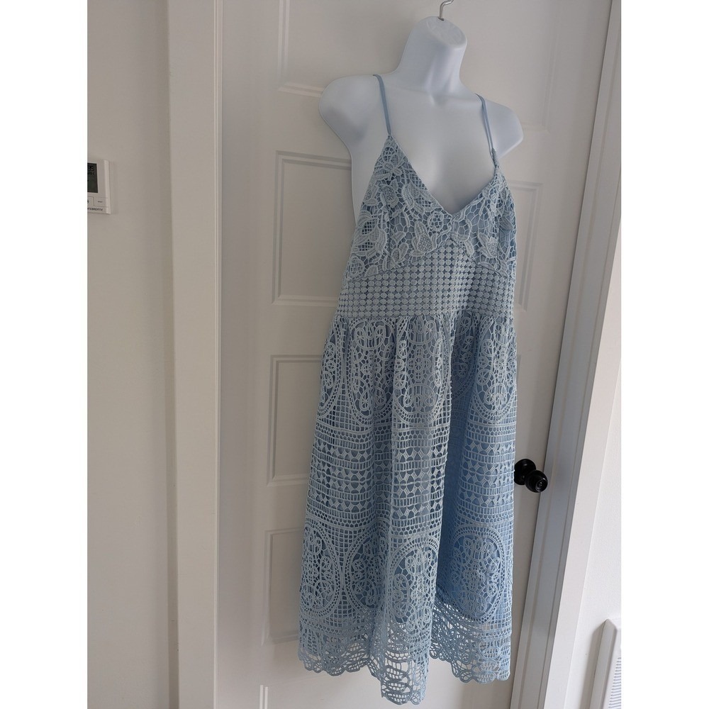 ABS Collection Light Blue Guipure Lace Midi Dress V-Neck Cross Back 12 - Picture 2 of 14